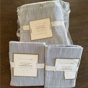 New Pottery Barn Teen Chambray Full Queen Duvet + 2 Shams
